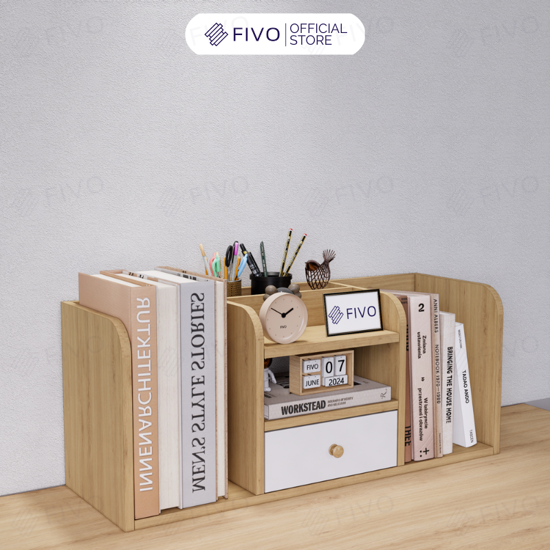 Kệ Sách Gỗ Đẹp Để Bàn FB26 FIVO Cao Cấp Có Hộc, Tiết Kiệm Diện Tích, Bo Góc Thẩm Mĩ
