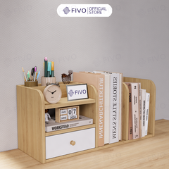 Kệ Sách Gỗ Đẹp Để Bàn FB26 FIVO Cao Cấp Có Hộc, Tiết Kiệm Diện Tích, Bo Góc Thẩm Mĩ