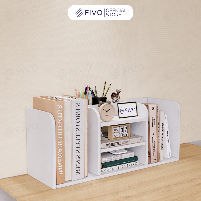 Kệ Sách Gỗ Đẹp Để Bàn FB26 FIVO Cao Cấp Có Hộc, Tiết Kiệm Diện Tích, Bo Góc Thẩm Mĩ