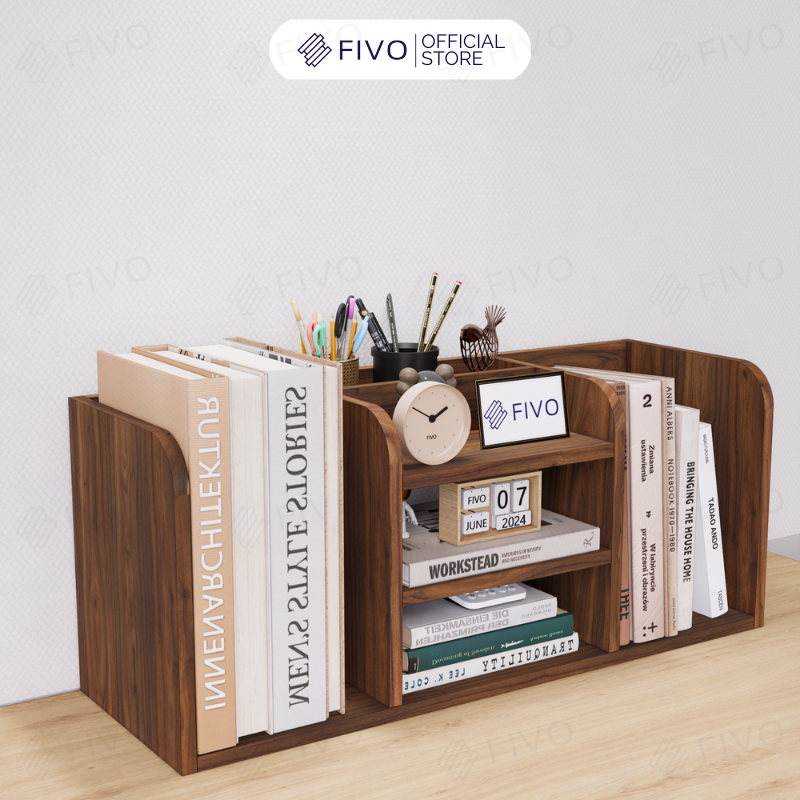 Kệ Sách Gỗ Đẹp Để Bàn FB26 FIVO Cao Cấp Có Hộc, Tiết Kiệm Diện Tích, Bo Góc Thẩm Mĩ