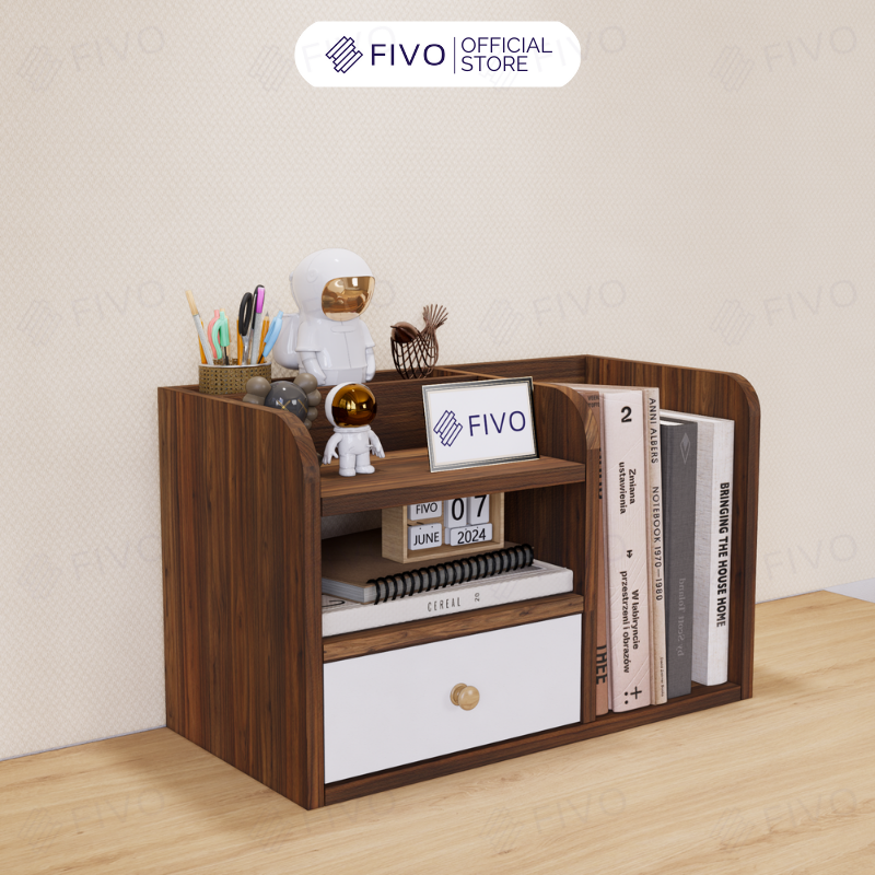 Kệ Sách Gỗ Đẹp Để Bàn FB26 FIVO Cao Cấp Có Hộc, Tiết Kiệm Diện Tích, Bo Góc Thẩm Mĩ