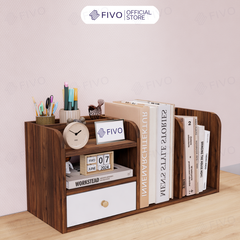 Kệ Sách Gỗ Đẹp Để Bàn FB26 FIVO Cao Cấp Có Hộc, Tiết Kiệm Diện Tích, Bo Góc Thẩm Mĩ