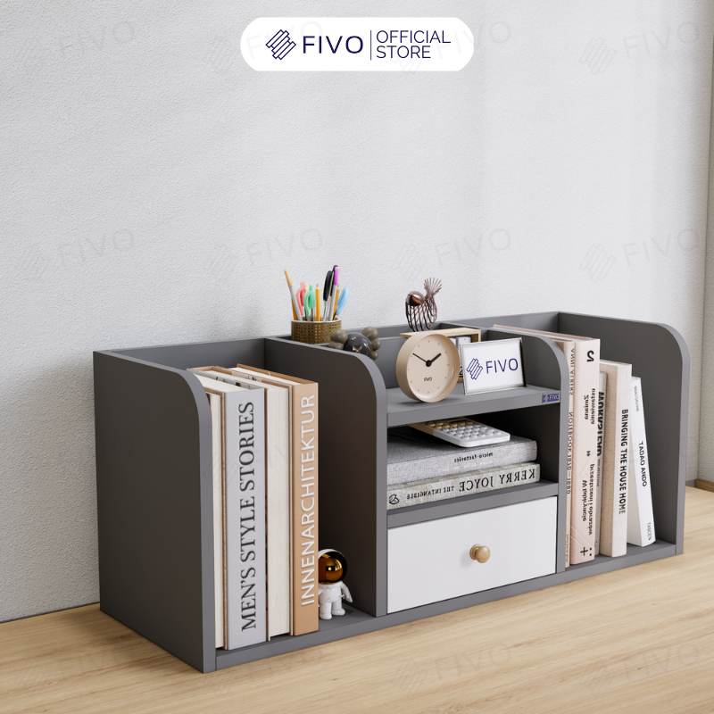 Kệ Sách Gỗ Đẹp Để Bàn FB26 FIVO Cao Cấp Có Hộc, Tiết Kiệm Diện Tích, Bo Góc Thẩm Mĩ