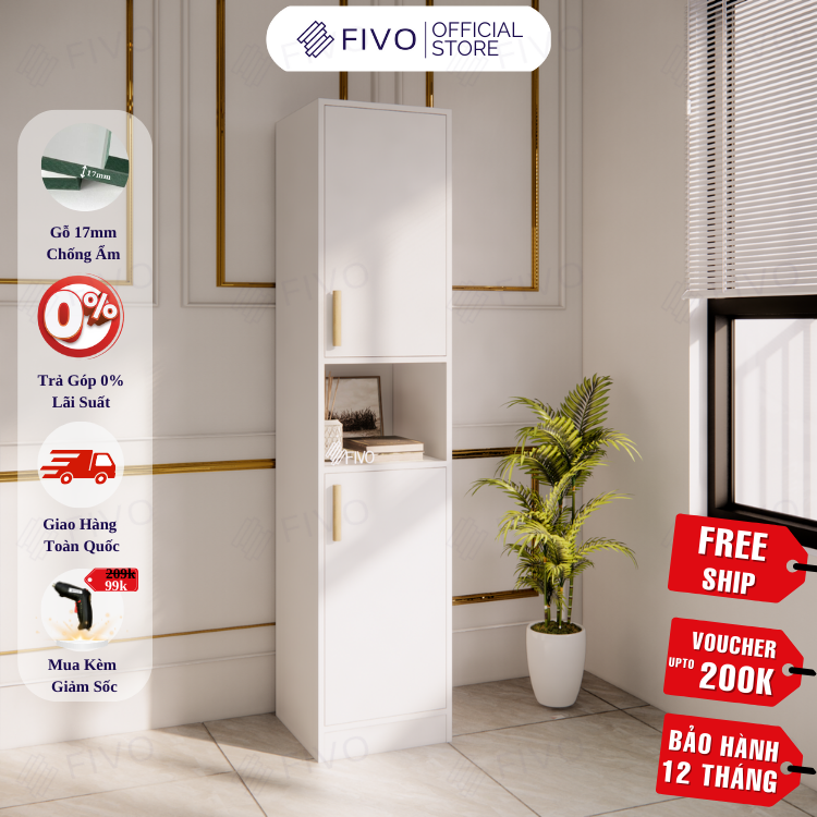 Tủ Quần Áo Gỗ Nhỏ Gọn FC05 FIVO, MDF Chống Ẩm Có Hộc Tiện Lợi, Phù Hợp Phòng Nhỏ, Freeship TPHCM