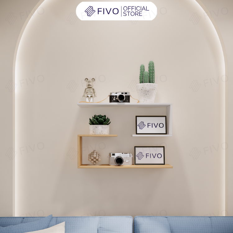 Kệ Sách Gỗ Treo Tường Chữ J FB42 FIVO, Lắp Đặt Dễ Dàng, Chống Ẩm, Chịu Lực Tốt