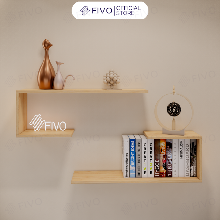 Kệ Sách Gỗ Treo Tường Chữ J FB42 FIVO, Lắp Đặt Dễ Dàng, Chống Ẩm, Chịu Lực Tốt