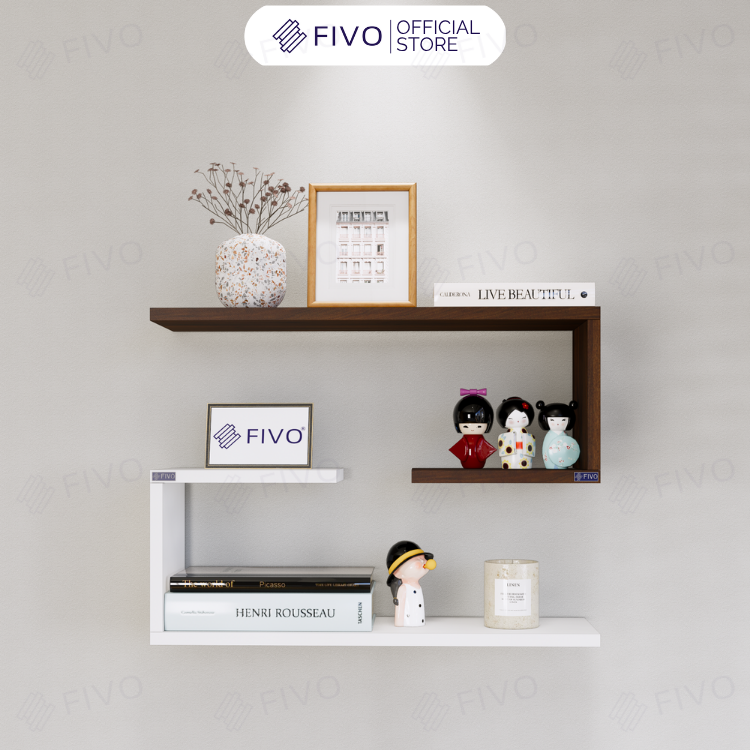 Kệ Sách Gỗ Treo Tường Chữ J FB42 FIVO, Lắp Đặt Dễ Dàng, Chống Ẩm, Chịu Lực Tốt