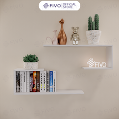 Kệ Sách Gỗ Treo Tường Chữ J FB42 FIVO, Lắp Đặt Dễ Dàng, Chống Ẩm, Chịu Lực Tốt