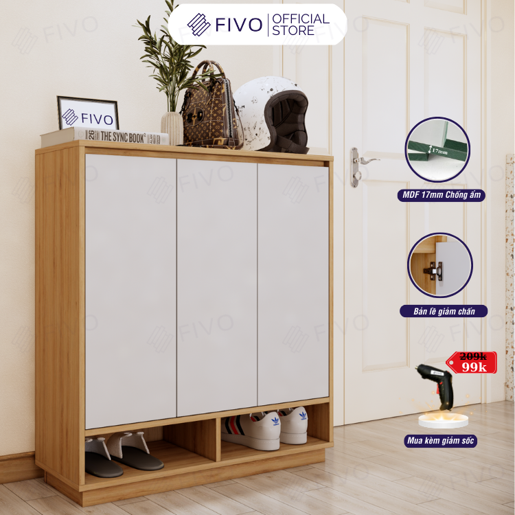 Tủ Kệ Giày Gỗ MDF FS54 FIVO, Gỗ Dày 17mm Phủ Melamine Chống Ẩm, Tối Ưu Không Gian, Tiết Kiệm Diện Tích