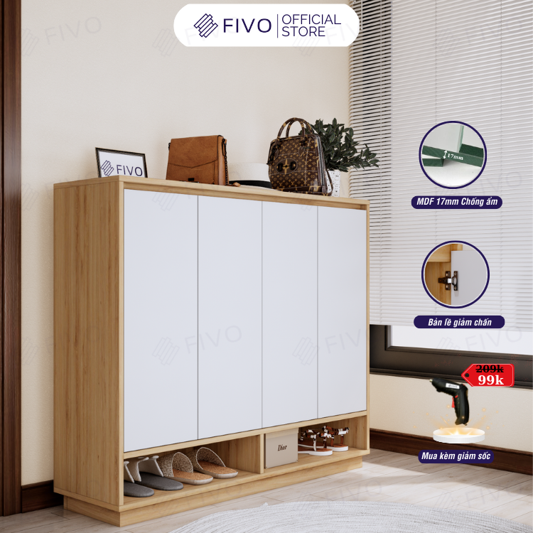 Tủ Kệ Giày Gỗ MDF FS54 FIVO, Gỗ Dày 17mm Phủ Melamine Chống Ẩm, Tối Ưu Không Gian, Tiết Kiệm Diện Tích