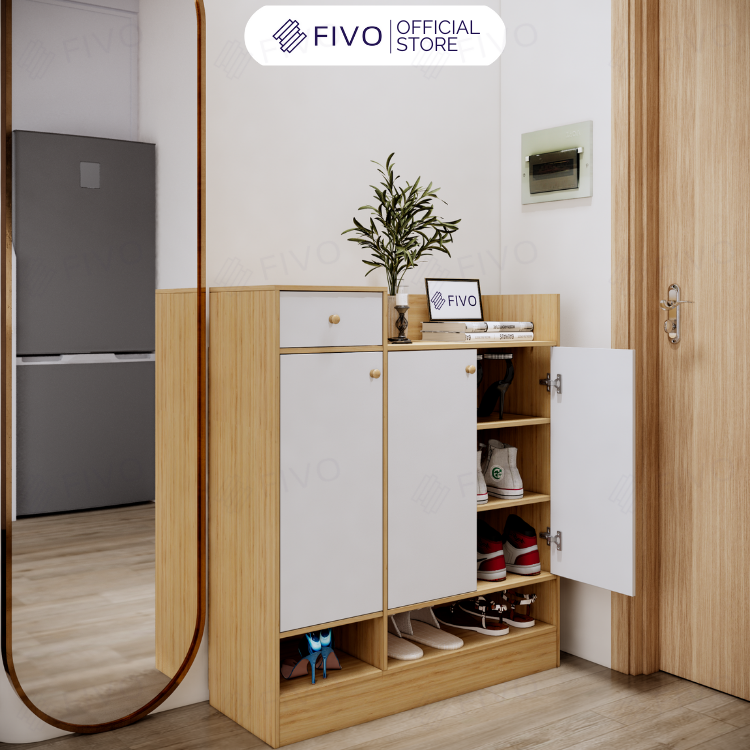 Tủ Giày Dép Gỗ MDF Nhiều Ngăn FS51 FIVO, Thiết Kế Cánh Mở Linh Hoạt, Phủ Melamine Chống Ẩm Chống Bụi