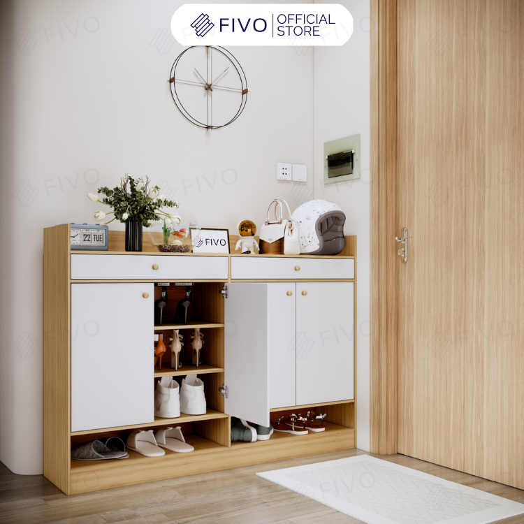 Tủ Giày Dép Gỗ MDF Kèm 2 Ngăn Kéo FS53 FIVO, Ván Dày 17mm Chống Ẩm, Nhiều Ngăn Đựng Giày Dép Và Nón Bảo Hiểm