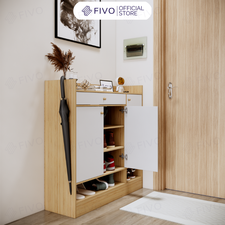 Tủ Gỗ Đựng Giày Dép MDF FS52 FIVO, Ván Dày 17mm Chống Ẩm, Cánh Mở Chống Bụi, Sâu 32cm Đựng Nhiều Giày Dép