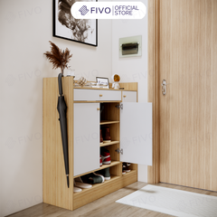 Tủ Gỗ Đựng Giày Dép MDF FS52 FIVO, Ván Dày 17mm Chống Ẩm, Cánh Mở Chống Bụi, Sâu 32cm Đựng Nhiều Giày Dép
