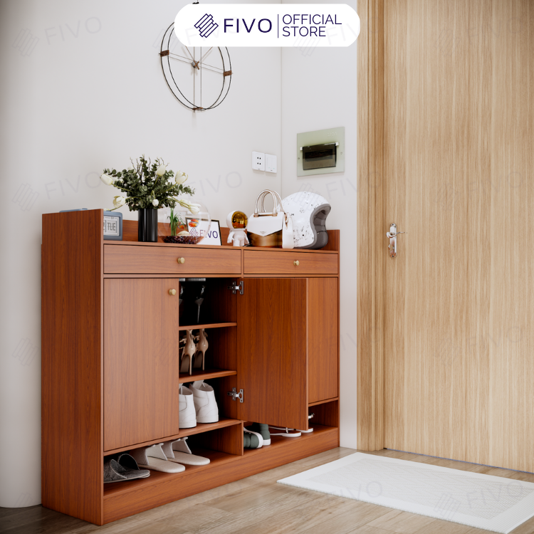 Tủ Giày Dép Gỗ MDF Kèm 2 Ngăn Kéo FS53 FIVO, Ván Dày 17mm Chống Ẩm, Nhiều Ngăn Đựng Giày Dép Và Nón Bảo Hiểm