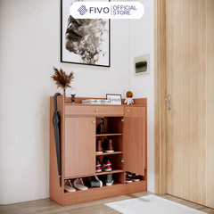 Tủ Gỗ Đựng Giày Dép MDF FS52 FIVO, Ván Dày 17mm Chống Ẩm, Cánh Mở Chống Bụi, Sâu 32cm Đựng Nhiều Giày Dép