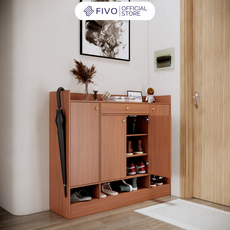 Tủ Gỗ Đựng Giày Dép MDF FS52 FIVO, Ván Dày 17mm Chống Ẩm, Cánh Mở Chống Bụi, Sâu 32cm Đựng Nhiều Giày Dép
