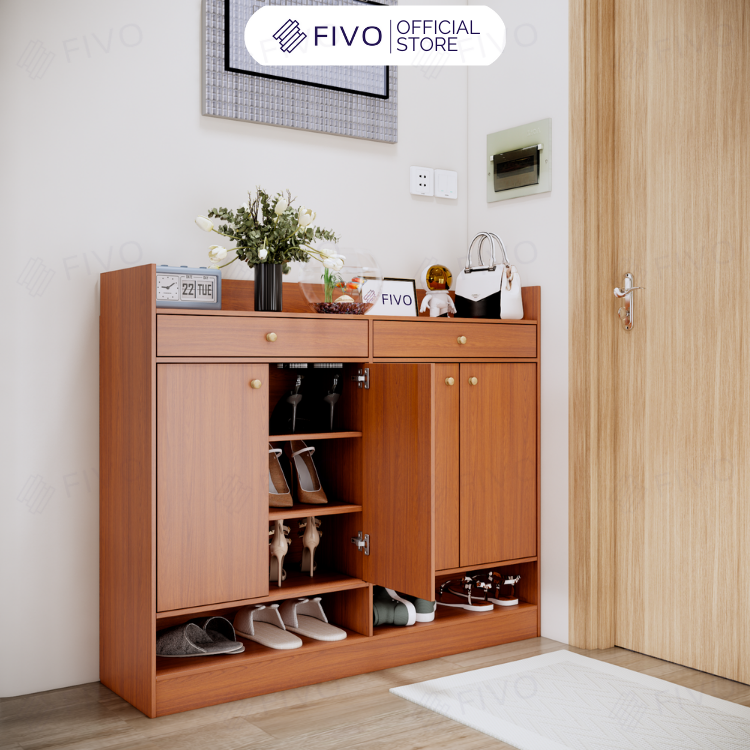 Tủ Giày Dép Gỗ MDF Kèm 2 Ngăn Kéo FS53 FIVO, Ván Dày 17mm Chống Ẩm, Nhiều Ngăn Đựng Giày Dép Và Nón Bảo Hiểm