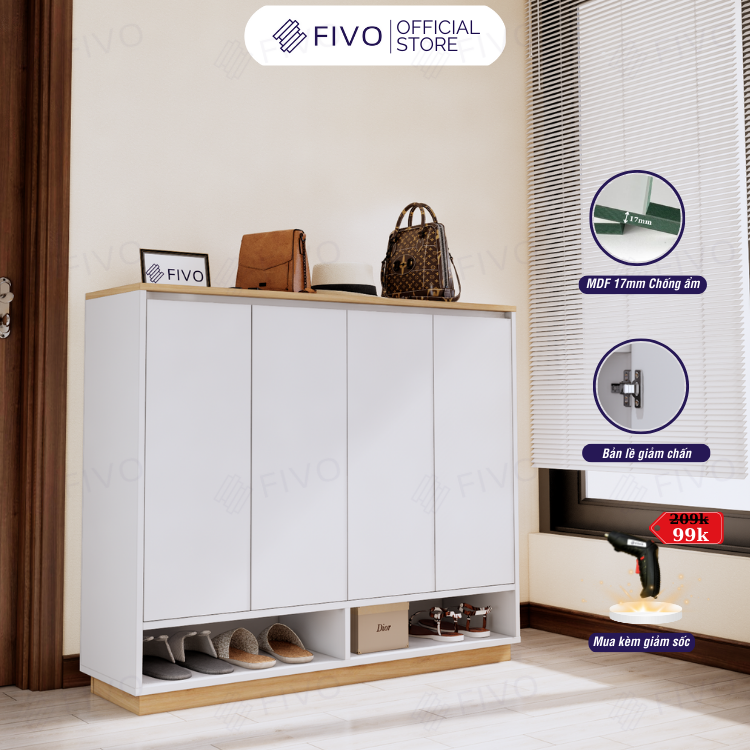 Tủ Kệ Giày Gỗ MDF FS54 FIVO, Gỗ Dày 17mm Phủ Melamine Chống Ẩm, Tối Ưu Không Gian, Tiết Kiệm Diện Tích