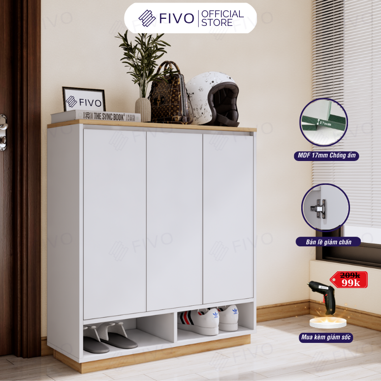 Tủ Kệ Giày Gỗ MDF FS54 FIVO, Gỗ Dày 17mm Phủ Melamine Chống Ẩm, Tối Ưu Không Gian, Tiết Kiệm Diện Tích