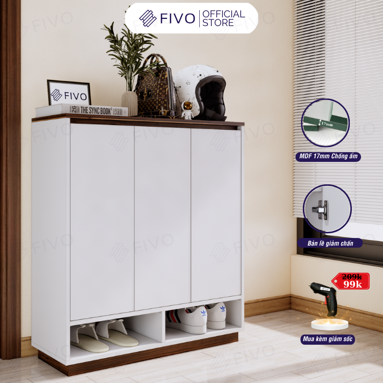 Tủ Kệ Giày Gỗ MDF FS54 FIVO, Gỗ Dày 17mm Phủ Melamine Chống Ẩm, Tối Ưu Không Gian, Tiết Kiệm Diện Tích