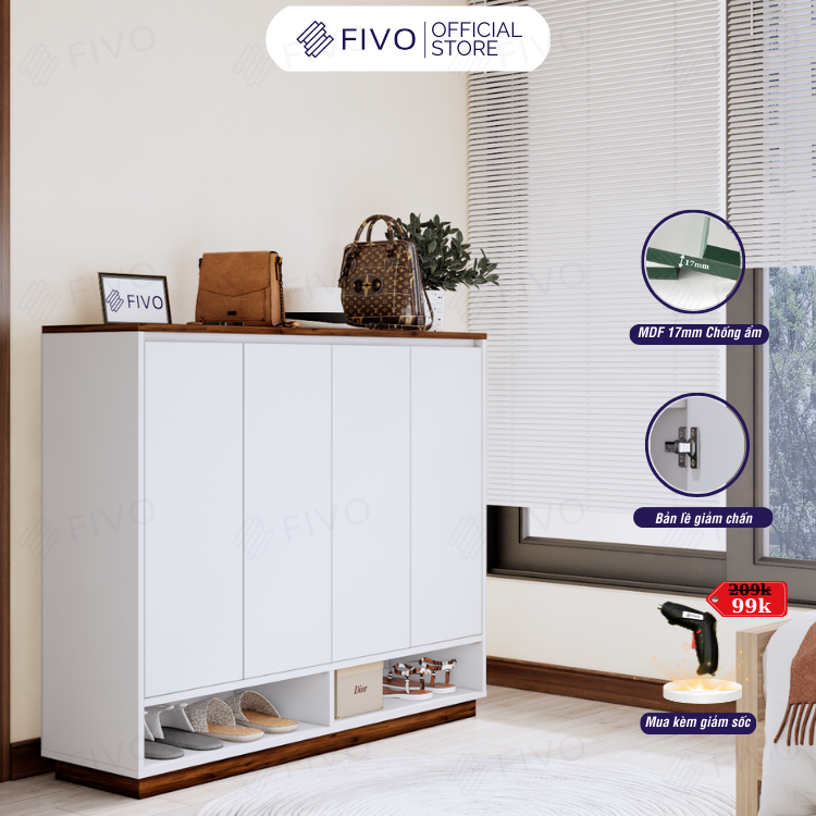 Tủ Kệ Giày Gỗ MDF FS54 FIVO, Gỗ Dày 17mm Phủ Melamine Chống Ẩm, Tối Ưu Không Gian, Tiết Kiệm Diện Tích