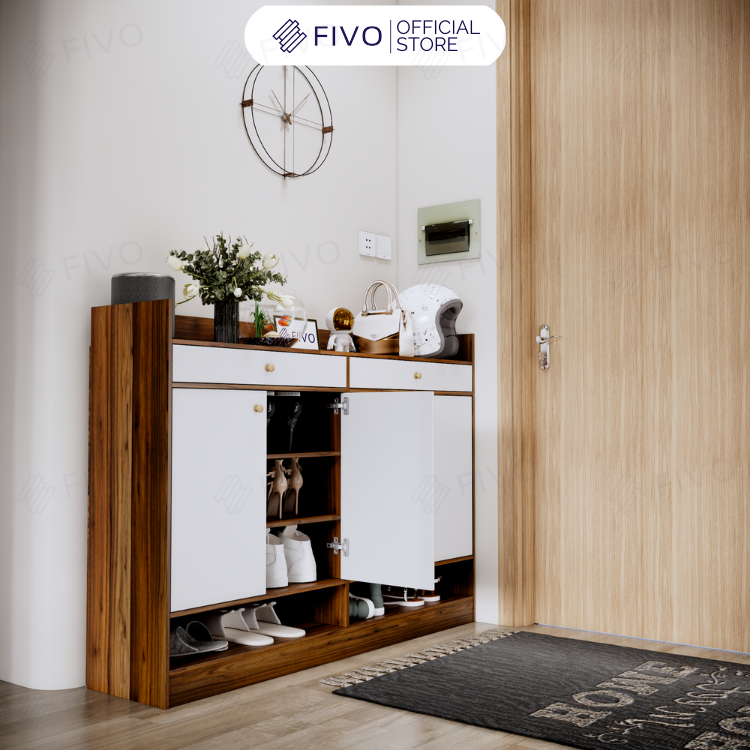 Tủ Giày Dép Gỗ MDF Kèm 2 Ngăn Kéo FS53 FIVO, Ván Dày 17mm Chống Ẩm, Nhiều Ngăn Đựng Giày Dép Và Nón Bảo Hiểm