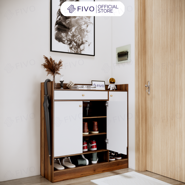 Tủ Gỗ Đựng Giày Dép MDF FS52 FIVO, Ván Dày 17mm Chống Ẩm, Cánh Mở Chống Bụi, Sâu 32cm Đựng Nhiều Giày Dép