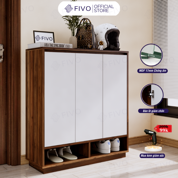 Tủ Kệ Giày Gỗ MDF FS54 FIVO, Gỗ Dày 17mm Phủ Melamine Chống Ẩm, Tối Ưu Không Gian, Tiết Kiệm Diện Tích