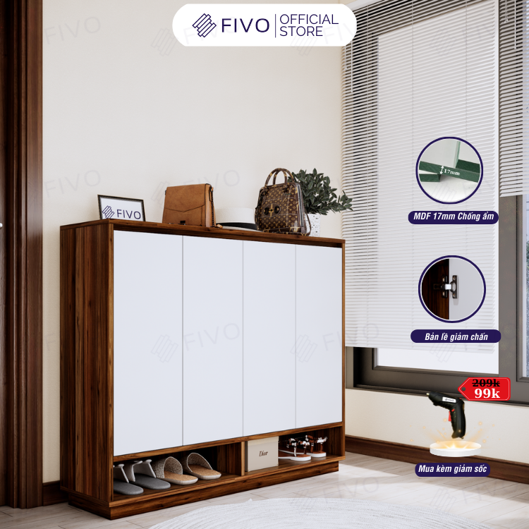 Tủ Kệ Giày Gỗ MDF FS54 FIVO, Gỗ Dày 17mm Phủ Melamine Chống Ẩm, Tối Ưu Không Gian, Tiết Kiệm Diện Tích