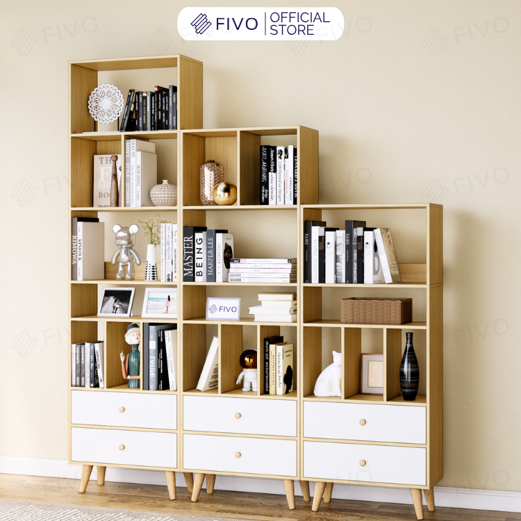 Tủ Sách Gỗ 5 Tầng FB61 FIVO, Có Hộc, 4 Chân, Dễ Dàng Lắp Ráp
