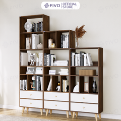 Tủ Sách Gỗ 5 Tầng FB61 FIVO, Có Hộc, 4 Chân, Dễ Dàng Lắp Ráp