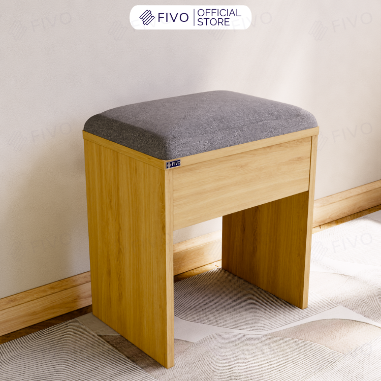 Ghế Đôn Nệm Nhung Bàn Học, Bàn Trang Điểm FG01 FIVO, Gỗ MDF Chống Ẩm Chịu Lực Lên Đến 300Kg, Thiết Kế Nhỏ Gọn Sang Trọng