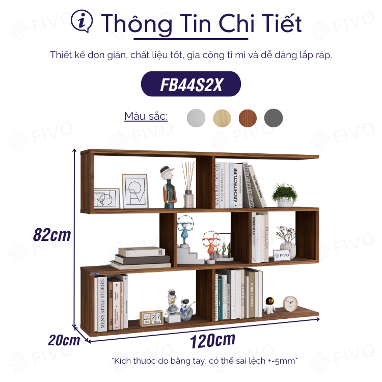 Kệ Sách Gỗ Treo Tường FB44 FIVO, Nhiều Ngăn, Đa Dạng Kích Thước Và Màu Sắc