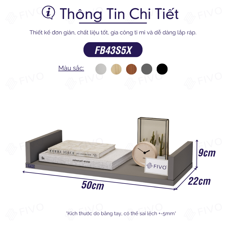 Kệ Sách Gỗ Chữ U FB43 FIVO Treo Tường & Để Bàn, Đa Dạng Màu Sắc