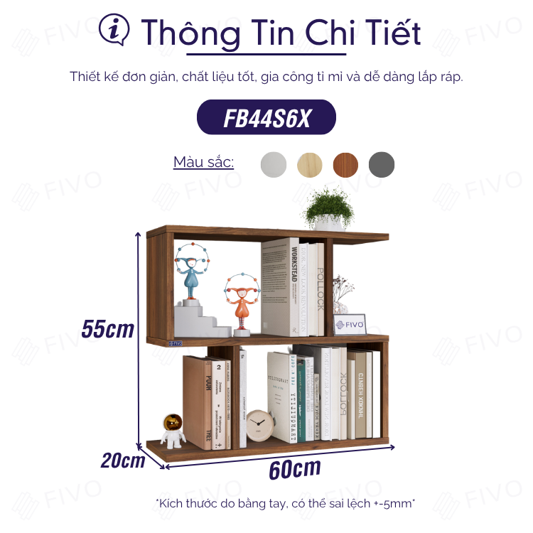 Kệ Sách Gỗ Treo Tường FB44 FIVO, Nhiều Ngăn, Đa Dạng Kích Thước Và Màu Sắc
