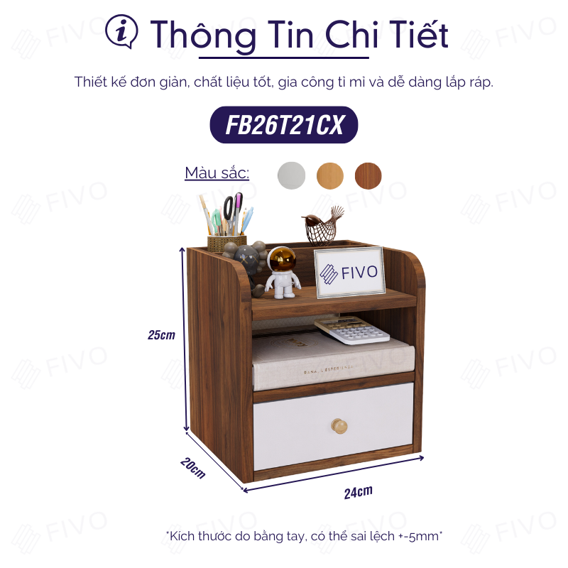 Kệ Sách Gỗ Đẹp Để Bàn FB26 FIVO Cao Cấp Có Hộc, Tiết Kiệm Diện Tích, Bo Góc Thẩm Mĩ