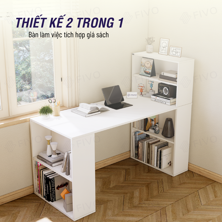 Bộ Bàn Ghế Làm Việc Kết Hợp Kệ Sách FD03 FIVO Tích Hợp Xoay Chiều 2in1, Ngăn Kệ Rộng Rãi, Dễ Dàng Lắp Ráp