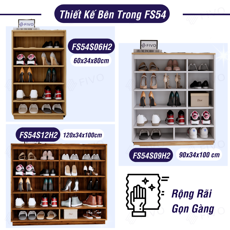 Tủ Kệ Giày Gỗ MDF FS54 FIVO, Gỗ Dày 17mm Phủ Melamine Chống Ẩm, Tối Ưu Không Gian, Tiết Kiệm Diện Tích