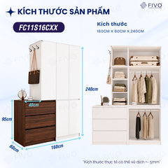 Tủ Quần Áo Gỗ Cửa Mở Cao Cấp FC11 FIVO, Sâu 60cm Kèm Hệ Tủ Ngăn Kéo, Freeship+Free lắp đặt, Trả Góp 0%