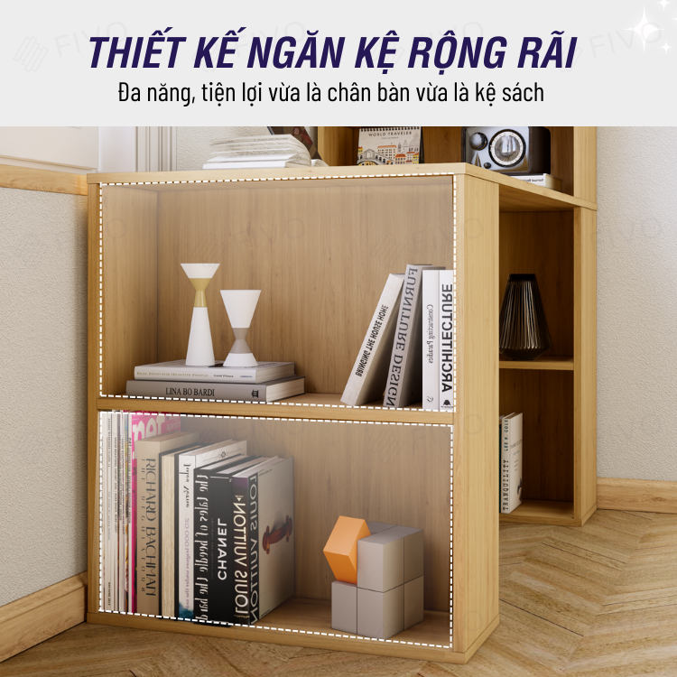 Bộ Bàn Ghế Làm Việc Kết Hợp Kệ Sách FD03 FIVO Tích Hợp Xoay Chiều 2in1, Ngăn Kệ Rộng Rãi, Dễ Dàng Lắp Ráp