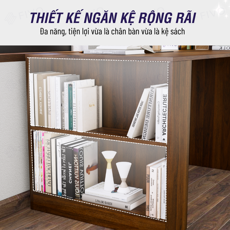 Bộ Bàn Ghế Làm Việc Kết Hợp Kệ Sách FD04 FIVO, Gỗ Chống Ẩm Cao Cấp, Thiết Kế 3 Trong 1