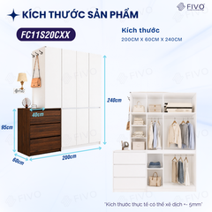Tủ Quần Áo Gỗ Cửa Mở Cao Cấp FC11 FIVO, Sâu 60cm Kèm Hệ Tủ Ngăn Kéo, Freeship+Free lắp đặt, Trả Góp 0%