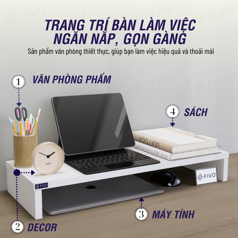 Kệ Máy Tính Để Bàn FIVO FB25 Gỗ Dày Chống Ẩm, Chống Võng Kệ, Bảo Vệ Đốt Sống Cổ