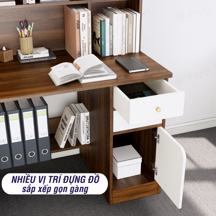 Bộ Bàn Ghế Làm Việc Kết Hợp Kệ Sách FD05 FIVO Cốt Ván 17mm Đầm Chắc, Đa Dạng Màu Sắc