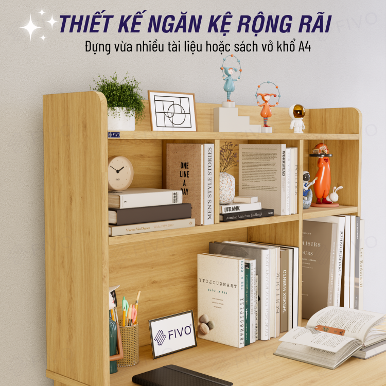 Bộ Bàn Ghế Làm Việc Kết Hợp Kệ Sách FD05 FIVO Cốt Ván 17mm Đầm Chắc, Đa Dạng Màu Sắc
