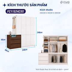 Tủ Quần Áo Gỗ Cửa Mở Cao Cấp FC11 FIVO, Sâu 60cm Kèm Hệ Tủ Ngăn Kéo, Freeship+Free lắp đặt, Trả Góp 0%