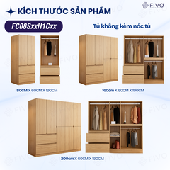 Tủ Quần Áo Gỗ Cao Cấp FC08 FIVO, Dày 17MM Cánh Mở Sâu 60cm, Thiết Kế Tinh Tế, Free ship+Free lắp đặt