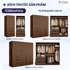 Tủ Đựng Quần Áo Gỗ Cao Cấp FC09 FIVO, Thiết Kế Cánh Mở Sâu 60cm, Kèm Ngăn Kéo, Freeship+Free Lắp Đặt, Trả Góp 0%