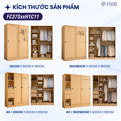 Tủ Quần Áo Gỗ Cửa Lùa Cao Cấp FC37 FIVO, Gỗ Dày 17mm Độ Sâu 60cm, Kèm Hệ Trang Trí, Freeship+Free Lắp Đặt, Trả Góp 0%